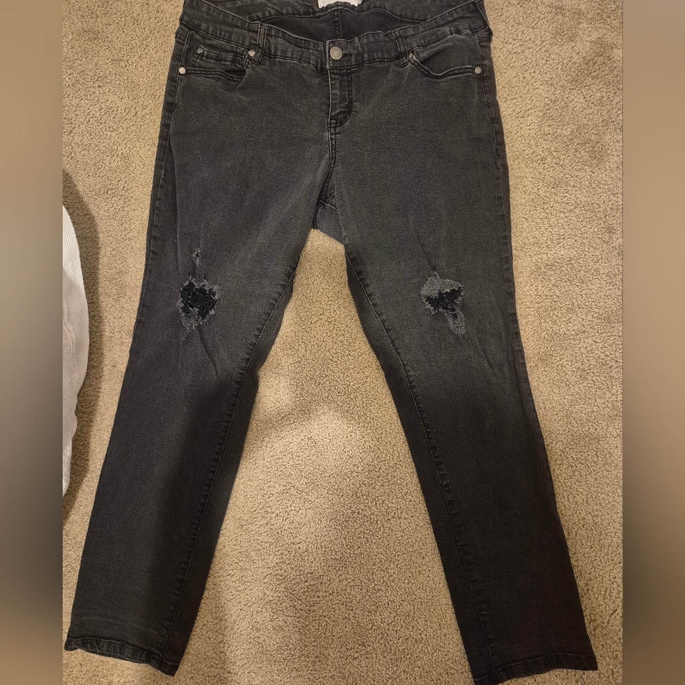 Torrid Distressed Charcoal Skinny Jeans
